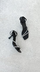 Reyes Heel - Black Crinkle Diamante
