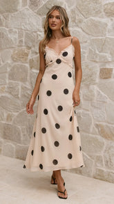 Jianna Maxi Dress - Cream/Black Polka Dot