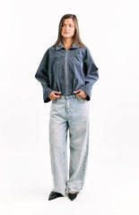 River Steel Grey Suedette Bubble Hem Bomber Jacket