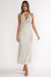 Sky Of Diamonds Backless Midi Dress Sequin Silver