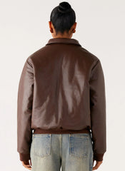 Outlands Faux Leather Bomber Jacket - Chocolate
