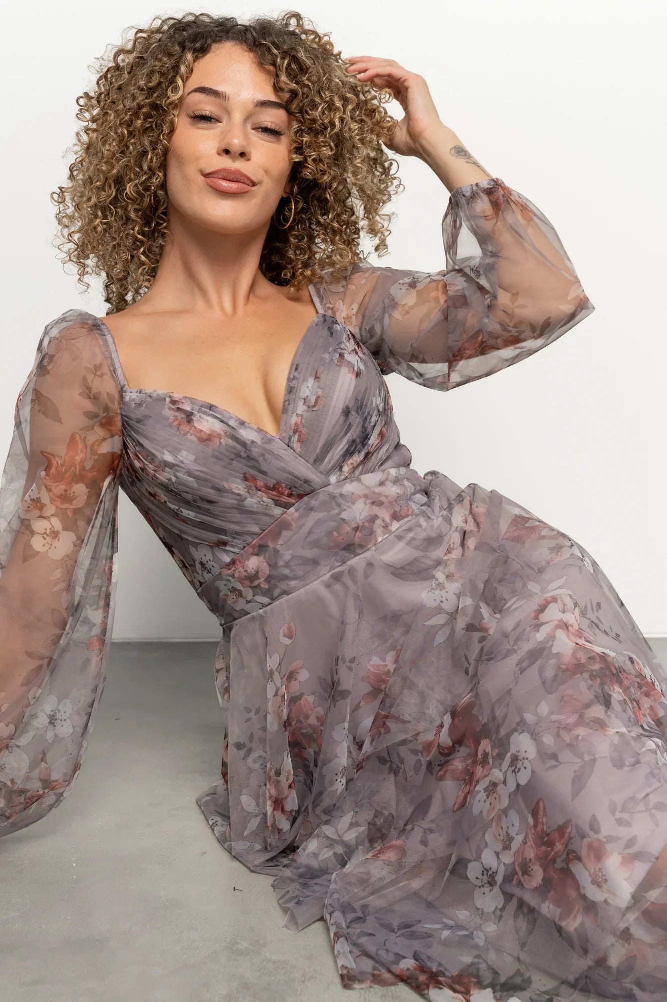 Tessa Tiered Maxi Dress | Lilac Gray Floral