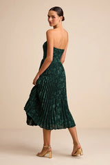 Perfectly Stunning Emerald Jacquard Strapless Midi Dress