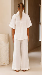Darcila Short Sleeve Button Up Shirt - White
