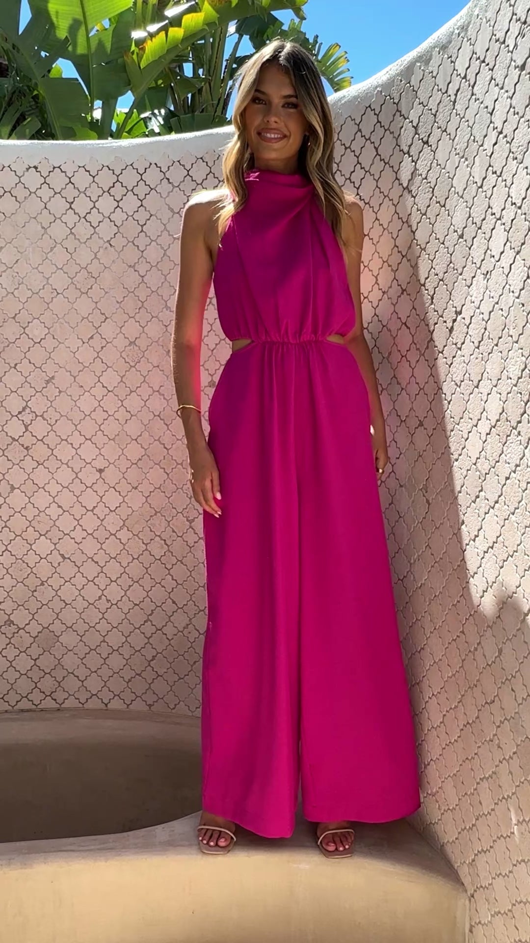 Lara Halter Neck Wide Leg Jumpsuit - Pink