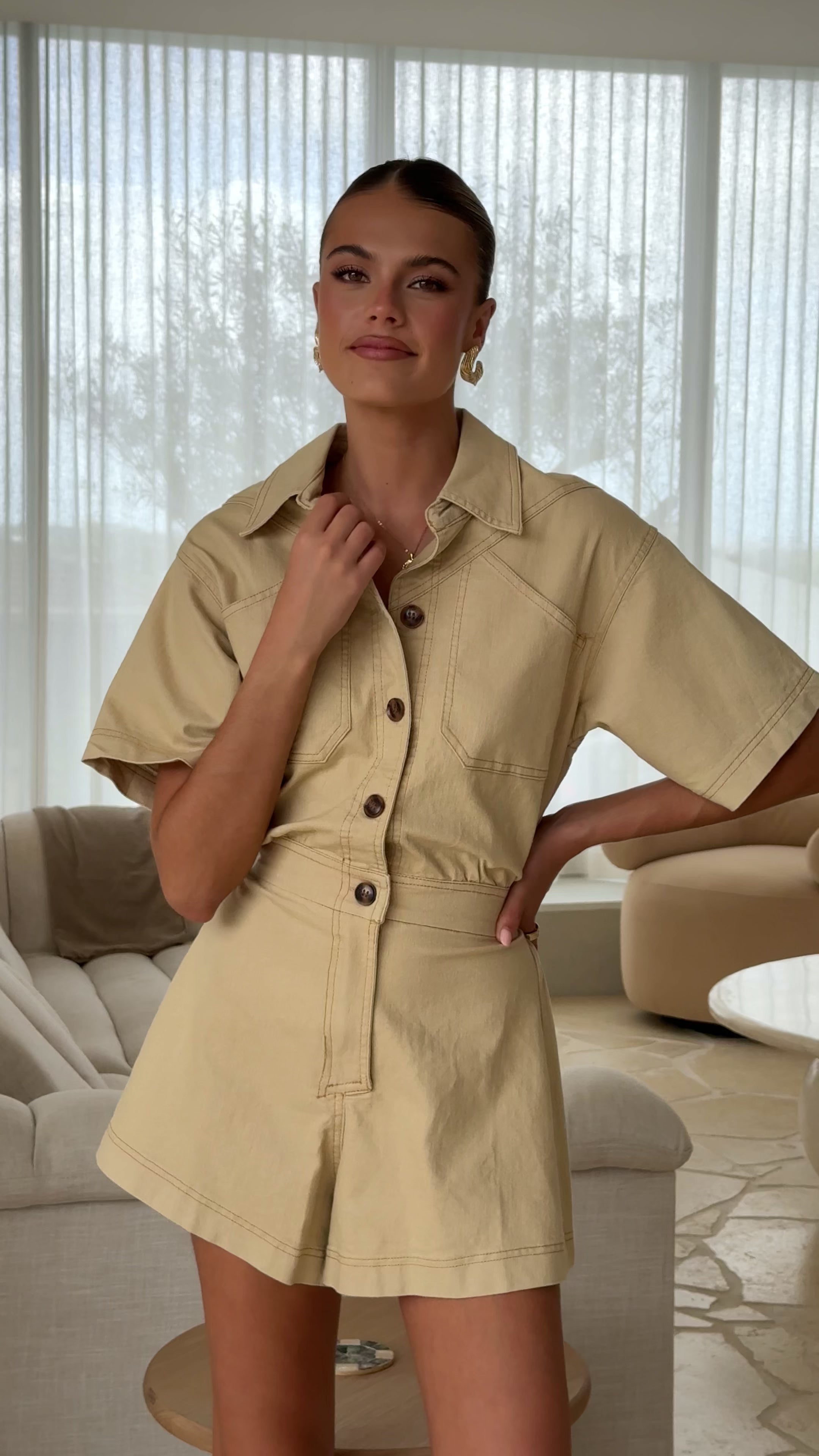 Nella Playsuit - Beige Denim