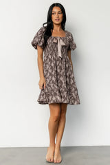 Anastasia Bow Short Dress | Dusty Clove Print
