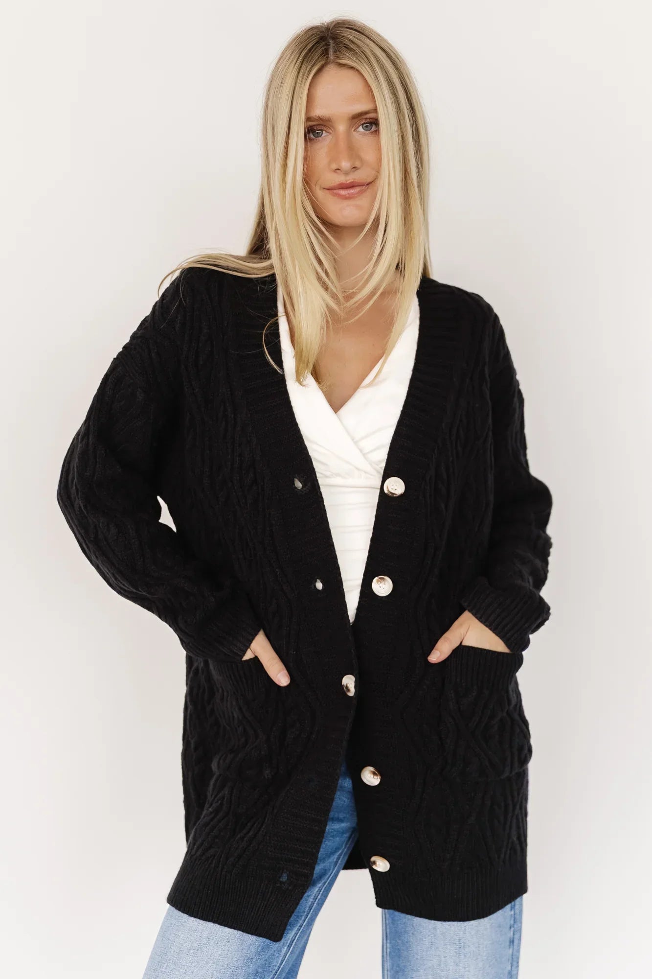 Alberta Cable Knit Cardigan | Black