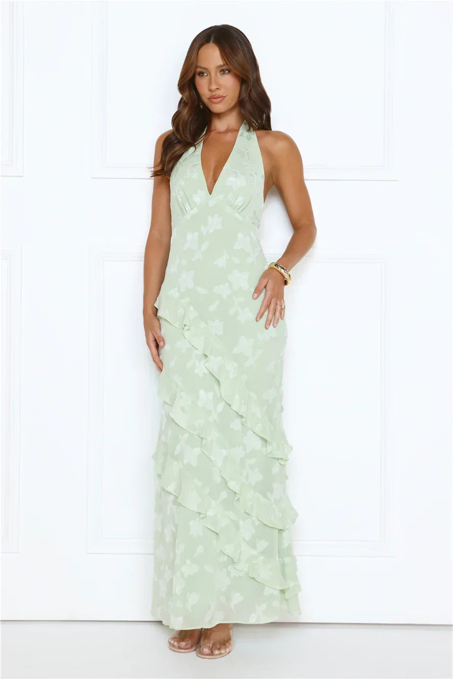 Scarlet Muse Halter Maxi Dress Green