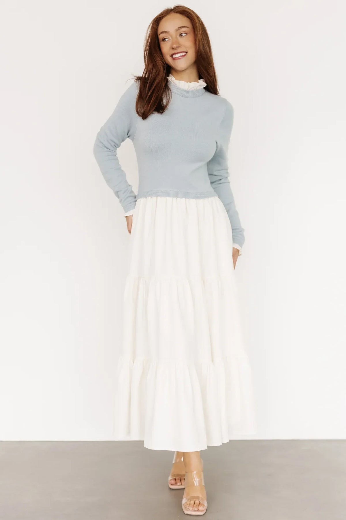 Sophie Sweater Dress | Light Blue + Ivory