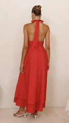 Kathy Halter Neck Maxi Dress - Red