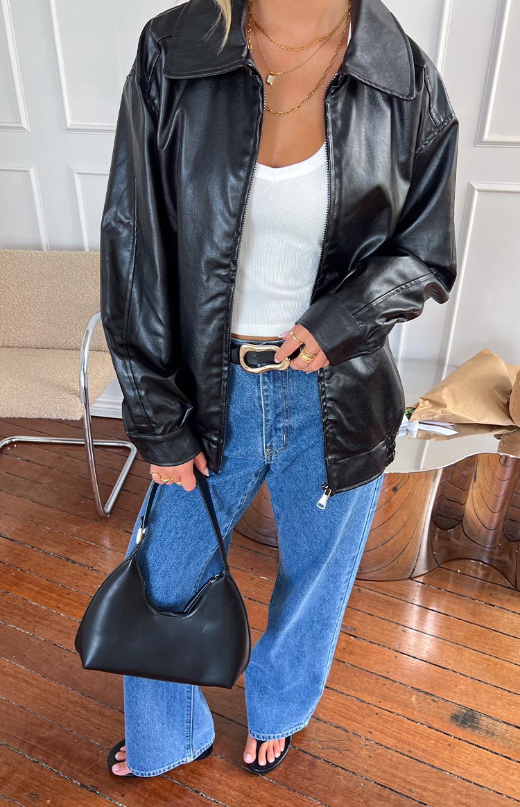 Abbi PU Black Bomber Jacket