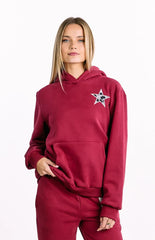 Beginning Burgundy Leopard Star Hoodie