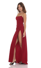 Strapless Corset Maxi Dress in Red