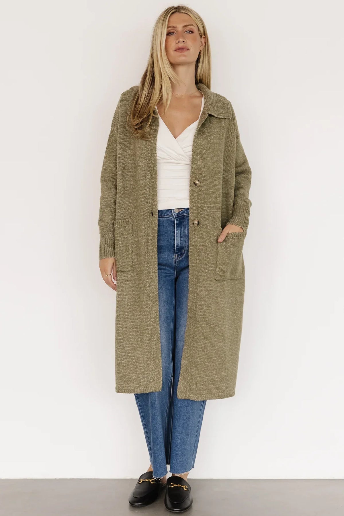 Ontario Long Button Cardigan | Olive