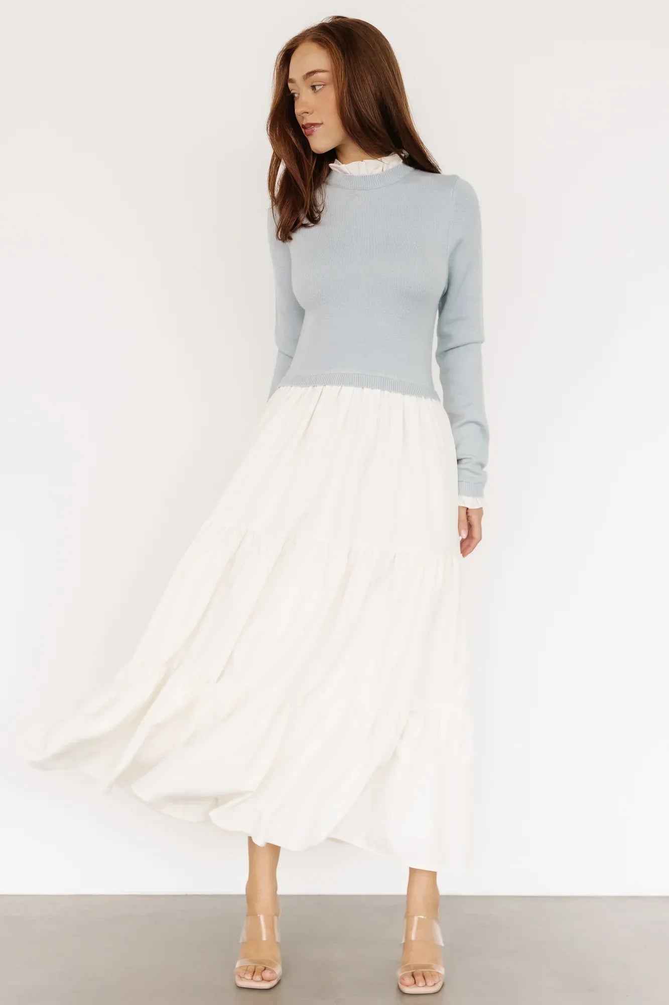 Sophie Sweater Dress | Light Blue + Ivory