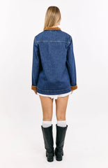 Hendrick Mid Wash Denim Cord Trim Oversized Jacket