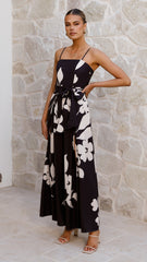 Carson Front Split Strapless Jumpsuit - Black Floral