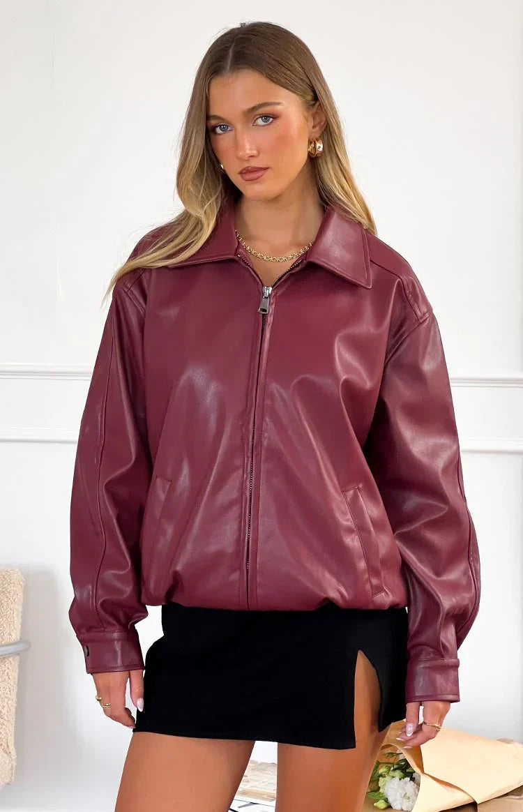 Abbi PU Red Bomber Jacket