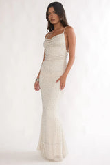 Emillia Strappy Open Back Maxi Dress Sequin Ivory