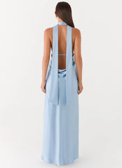 Alicia Satin Halter Maxi Dress - Baby Blue
